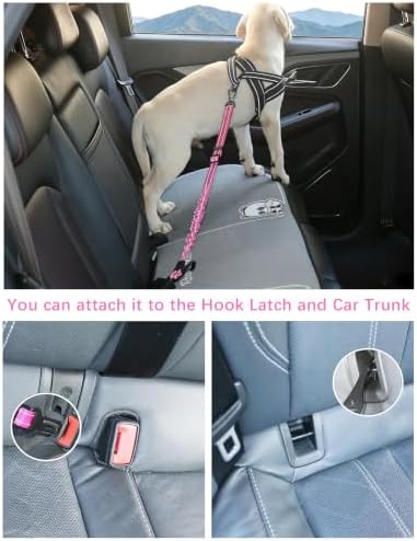 AUBELL Dog Seat Belt for Car,2Pack Set 3-in-1 Dog Car Harness,Black+Hotpink - Image 2