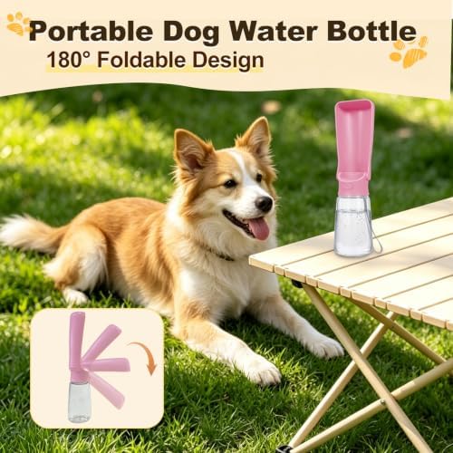 Foldable Dog Water Bottle, 19 oz Leak Proof Portable Dispenser (Pink) - Image 5