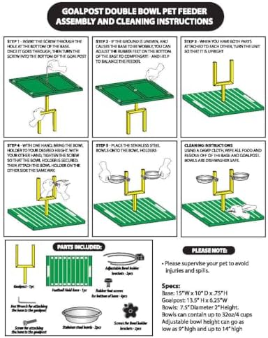 NFL Houston Texans Goalpost Football Field Dog Feeder – Adjustable Elevated Dog Bowls with Stand, 2 Stainless Steel Bowls, Non-Slip Rubber Feet, Raised Pet Feeder for Large & Small Dogs, Cats. - Image 6