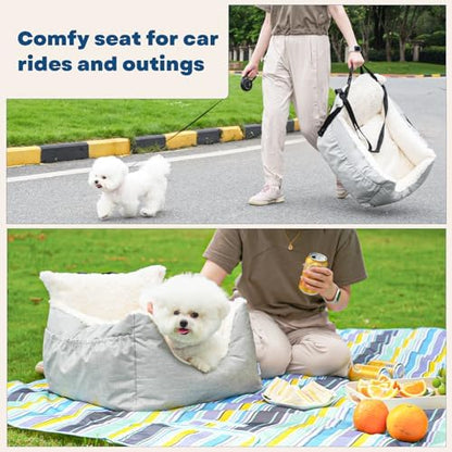 Milk and Soda Small Dog Car Seat Bed for Small Dogs Under 20 LBS with 2-Sided Pillow, Side Pockets, Built-in Leash, Machine Washable Cover, Light Gray (Gray, Small) - Image 4