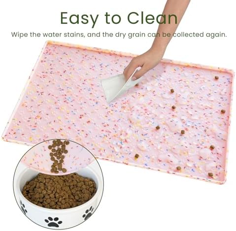 2 Pack Dog Food Mat Anti-Slip Dog Bowl Mats for Food and Water, Waterproof Pet Placemat Prevents Messy Spill to Floor, Silicone Puppy Feeding Tray for Small, Medium and Large Dogs Cats, Pink Dount - Image 5