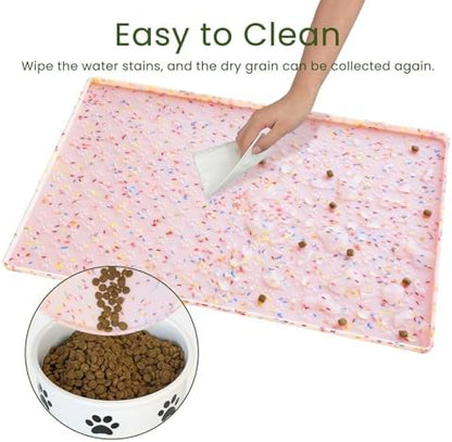 2 Pack Dog Food Mat Anti-Slip Dog Bowl Mats for Food and Water, Waterproof Pet Placemat Prevents Messy Spill to Floor, Silicone Puppy Feeding Tray for Small, Medium and Large Dogs Cats, Pink Dount - Image 5