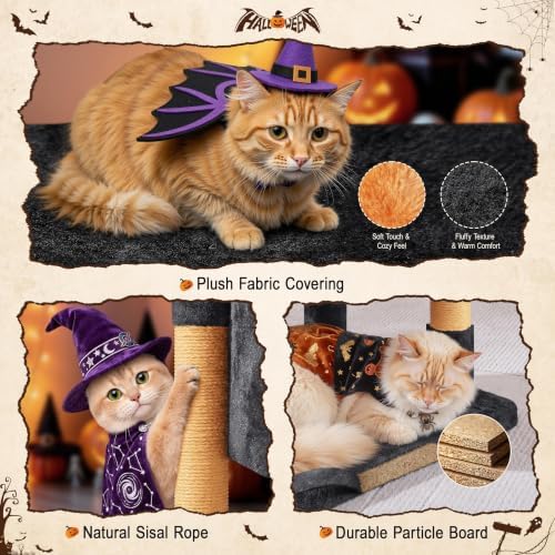 Yaheetech Halloween Cat Tree, Black/Pumpkin Orange Small Cat Tower - Image 6