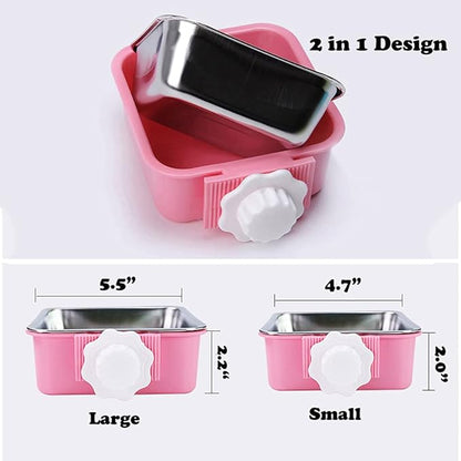 Love Dream Crate Dog Cat Bowls, Hanging Pet Cage Food Water Feeder with Removable Stainless Steel Bowls and Bolt Holder for Puppy Cat Rabbit Birds (Small, Pink)