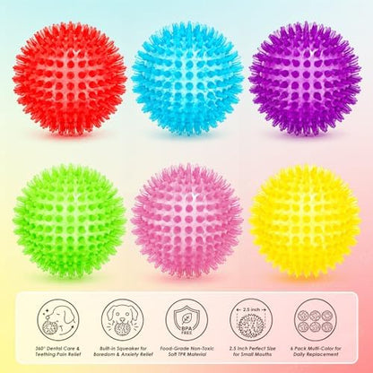 Squeaky Dog Toys Balls, 6 Pack 2.5" Spiky Dog Balls, Durable Puppy Chew Toys for Teething, Interactive Fetch Dog Toy Balls for Small Dogs - Image 2