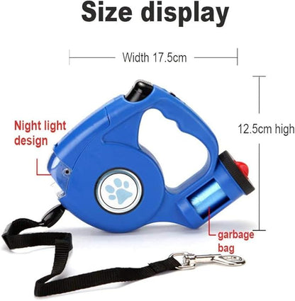 JEBBLAS Upgraded Dog Retractable Leashes with Flashlight and Waste Bag Dispenser 3 in 1 Automatic 15ft Dog Walking Leash with Anti-Slip Handle Black