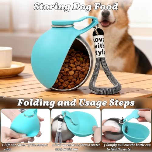 Dog Water Bottle Portable - Travel Dogs Walking Bottles for Drinking 2 in 1 Foldable Stainless Steel Pet Waters Dispenser Silicone Bowl Leakproof for Puppy Outdoor - Image 6
