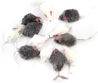 Real Fur Mice Rattle 12 Pack, Cat Toys Rainbow Mice Rabbit Feather for Cats and Kittens