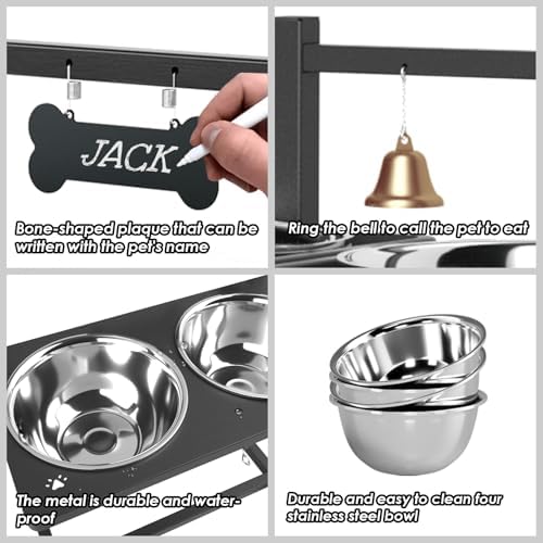 SHAINFUN Elevated Dog Bowl Stand with 4 Stainless Steel Bowls (58oz) & 1 Slow Feeder, 9 Height Adjustable Raised Dog Bowl from 4.9" to 14.5" for Large Dogs & Multi-Pet Homes - Image 5