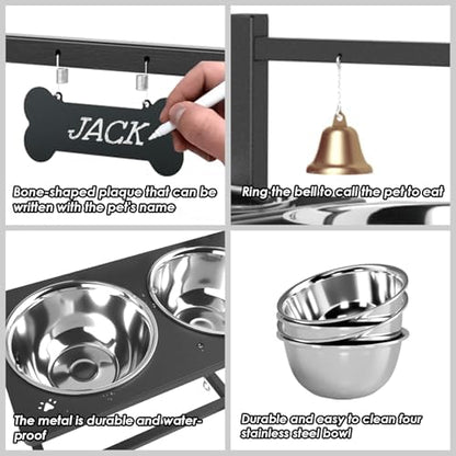 SHAINFUN Elevated Dog Bowl Stand with 4 Stainless Steel Bowls (58oz) & 1 Slow Feeder, 9 Height Adjustable Raised Dog Bowl from 4.9" to 14.5" for Large Dogs & Multi-Pet Homes - Image 5