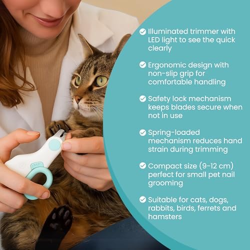 LED Pet Nail Clipper with Safety Guard for Cats & Small Dogs - Claw Trimmer with Light for Nail Bloodline - Razor Sharp Blades for Kitten Bunny Rabbit Bird Ferret Guinea Pig Hamster - Image 4