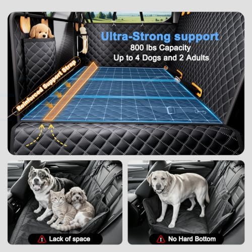 Dog Car Seat Cover for Back Seat, XL Hard Bottom Dog Seat Extender, 800 lb Capacity Truck Back Seat Cover for Dogs, 0.4 in Honeycomb Board, 1.5 in Reinforced Support Straps for Full-Size SUVs & Trucks - Image 2
