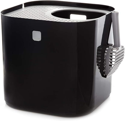 Modkat Top-Entry Litter Box - Reduces Litter Tracking, Swivel Lid for Easy Cleaning, Leak-Proof, Dog Proof - Includes Scoop & Reusable Liner Black
