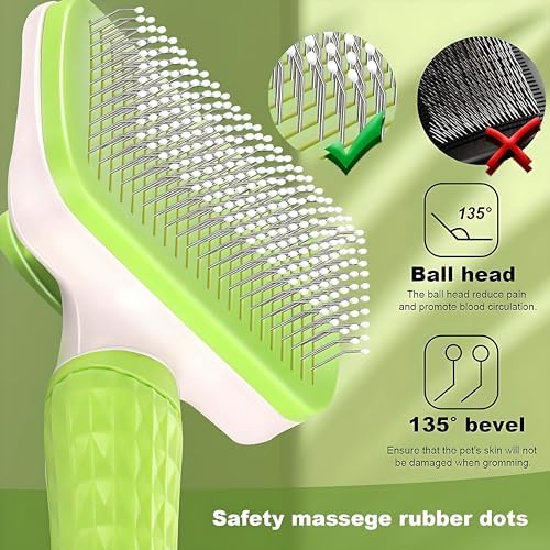Versatile Pet Grooming Brush and Deshedding Tool - Gently Removes Loose Undercoat for Cats and Dogs, Suitable for Pet Massage (Green Light) - Image 5