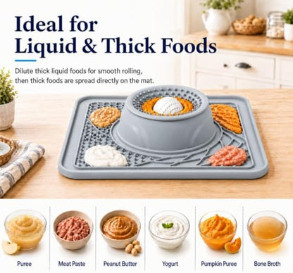 Mo'mota Silicone Slow Feeder Dog Bowls for Soft Treat, Non-Slip Bone Broth Dog Licking Bowl with Rolling Ball, Puppy Lick Bowls for Dietary Supplement/Post-op Nutrition (Gray) - Image 4