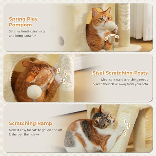 PETEPELA Kitten Cat Tree, 34.6" Small Cat Tower with Ramp & Toys, Beige - Image 4