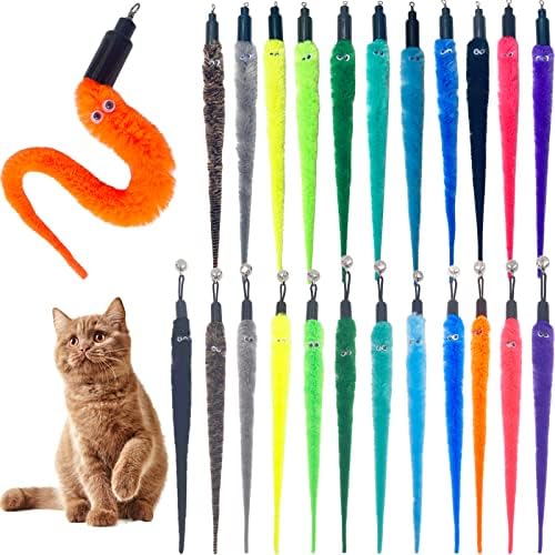 Cat Toy Worm Refills, 24 Pieces Interactive Cat Wand Attachments Worms Toy for Indoor Cats by TIENAILING