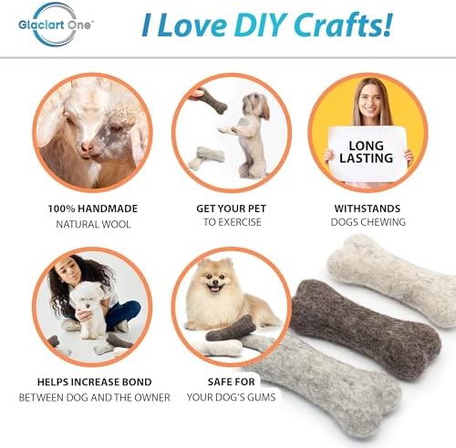 Glaciart One Felted Wool Dog Chew Bone Mini (3 Pcs)| Durable Dog Chew Toy, for Teething & Teeth Cleaning | Fetch Games & for Anxiety/Boredom | Great for Small Puppy - Image 2