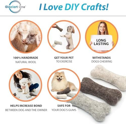 Glaciart One Felted Wool Dog Chew Bone Mini (3 Pcs)| Durable Dog Chew Toy, for Teething & Teeth Cleaning | Fetch Games & for Anxiety/Boredom | Great for Small Puppy - Image 2