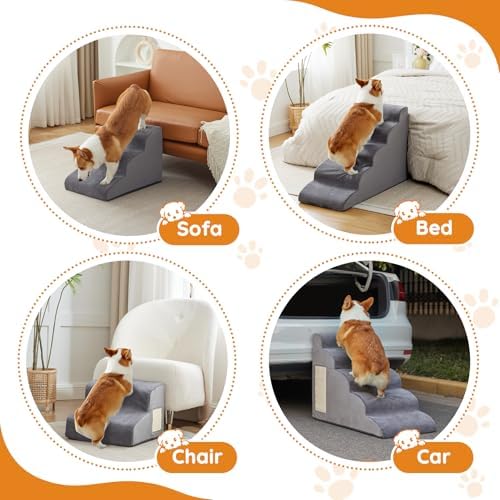Ahpmeoa Dog Stairs for Small Dogs 11.8" H, Dog Ramp for Bed, 2-Step, Grey - Image 6
