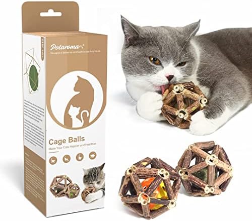 Potaroma Catnip Toys, 3Pcs Cat Toys Natural Silvervine Stick Cage Balls & Bell Ball for Indoor Cats, Kitten Cleaning Teeth Molar Matatabi Cat Chew Toy All Breeds by Potaroma