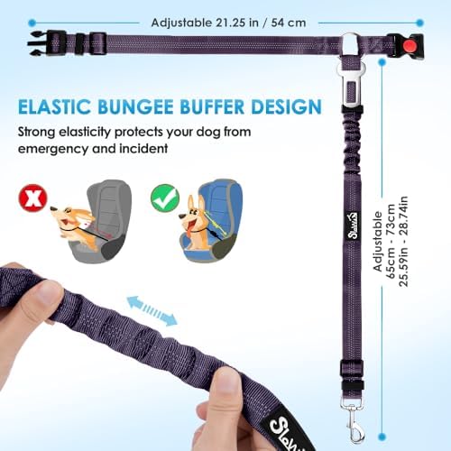 SlowTon Dog Seat Belt for Car, 2 Pack Dog Car Harness Seatbelt with Bungee - Image 6