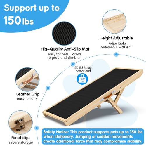 Dog Ramp for Couch with Non-Slip Silicone Mat, 39" Wooden Pet Ramps for Small Dogs, Hold up to 100lb, Adjustable Height from 11.41" to 20.47", Portable Stable Pet Step for Sofa Stairs - Image 4