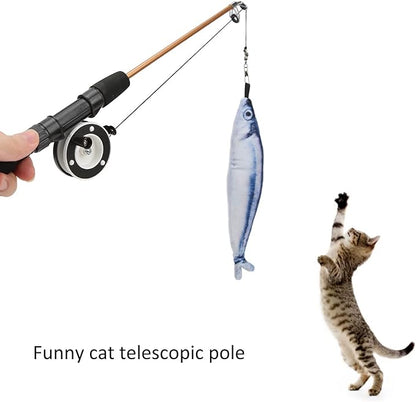 Cat Fishing Pole Toy, Fishing Pole Cat Toy Cat Teaser Wand Cat Wand Toys Flexible Interactive Pulley Telescopic Fishing Rod Cat Toy (Saury+Fishing Rod)