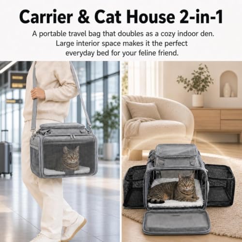 Cat Carrier Soft Sided, Expandable Pet Carrier for Medium Small Pets, Collapsible Travel Carrier with Hard Shell, 360° Panoramic Mesh, Washable Waterproof Pad | – 17.3×13.8×9.4 (Pink) - Image 5