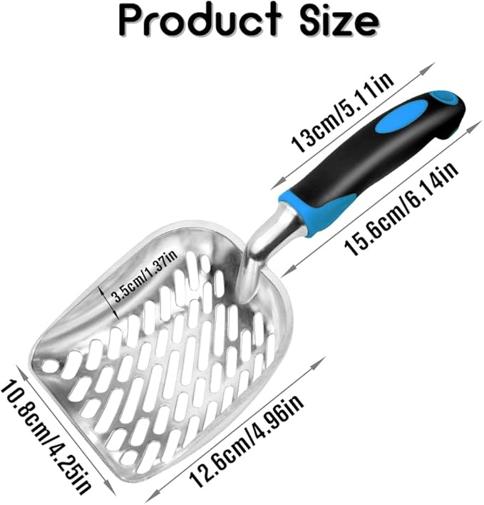 Cat Litter Scoop-Metal Cat Scooper-Long Handle Scoop,Cat Scooper-Poop Sifting-Mesh Shovel-Suitable for Cat Litter Box(Blue)-Christmas
