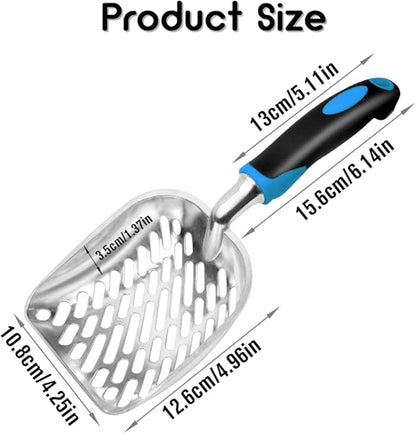 Cat Litter Scoop-Metal Cat Scooper-Long Handle Scoop,Cat Scooper-Poop Sifting-Mesh Shovel-Suitable for Cat Litter Box(Blue)-Christmas