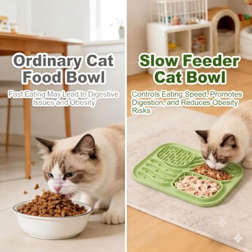 AZY 3-Piece Slow Feeder Cat Bowl and Lick Mat Set – Silicone Cat Treat Spoon & Feeding Mat for Wet Food, Enrichment and Slow Eating (Green) - Image 2