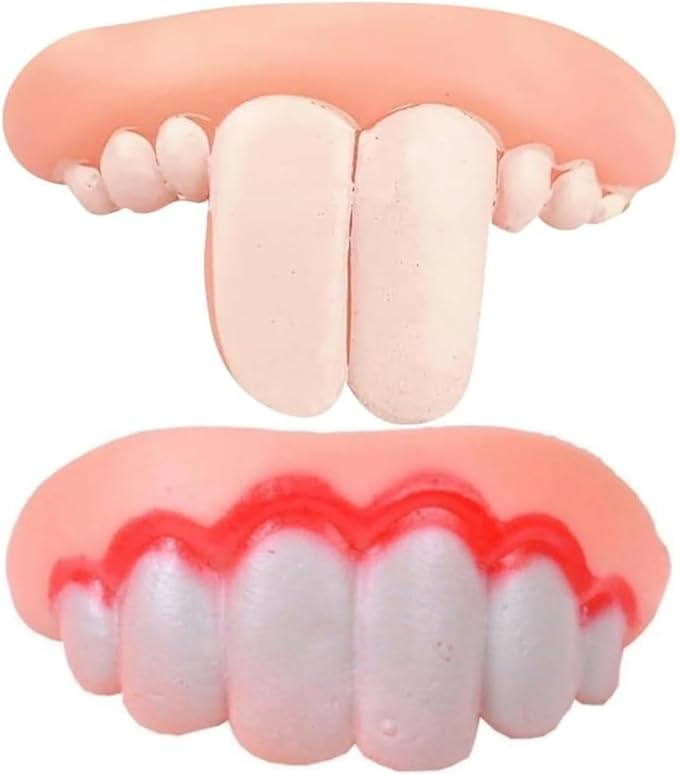 2Pcs Funny Dog Silicone Dentures, Fake Teeth Chew Toys for Pet Decorating, Easy to Apply