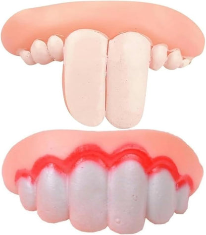 2Pcs Funny Dog Silicone Dentures, Fake Teeth Chew Toys for Pet Decorating, Easy to Apply