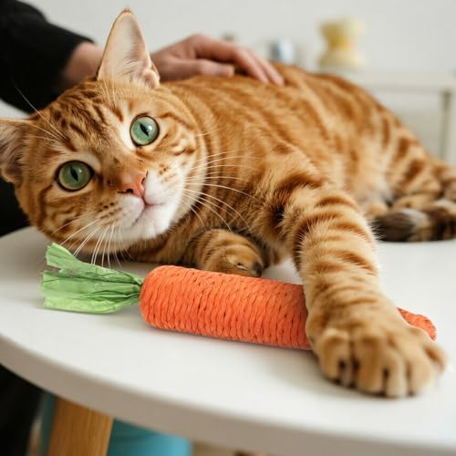 2 PCS Kitten Teething Toys for Indoor Cats, Cat Chew Toy Natural Sisal Cat Teething Toys Orange Carrot Interactive Cats Kicker Toy Interactive Kitten Kicker for Indoor Kitty Exercise - Image 3