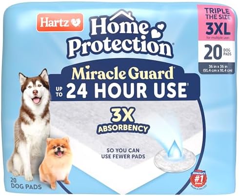 Hartz Miracle Guard Dog and Puppy Dog Pads Max Absorbency 24 Hour Use Odor Eliminating No Leaks, 3XL Size 20 Count by Hartz