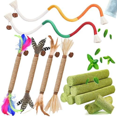 Cat Toy 12Pcs Variety Pack Cat Grass Treat & Catnip Rope Mix by GREMBEB