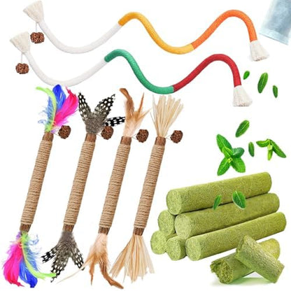Cat Toy 12Pcs Variety Pack Cat Grass Treat & Catnip Rope Mix by GREMBEB