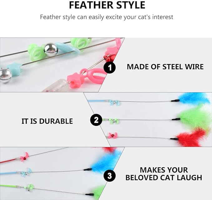 balacoo 3pcs Interactive Cat Teaser Sticks Engaging Wands for Playtime for Indoor Cats Relieves Stress and Boosts Bonding