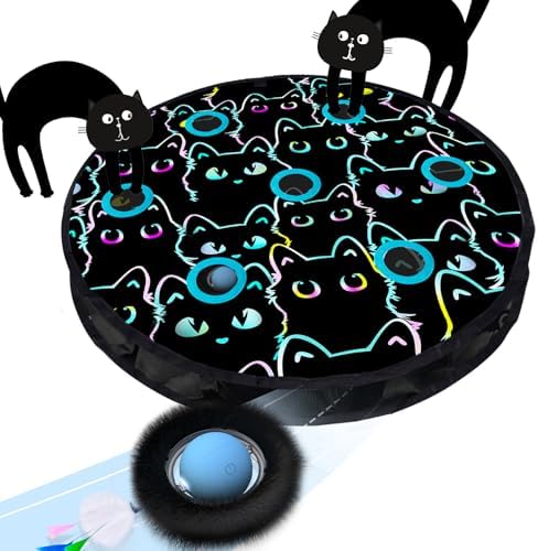 ORSDA Cat Toys, Interactive Fast Rolling Ball in Pouch, Hide and Seek for Indoor Cats, Motion Chirping Activated Moving Ball, 7 Holes Mat Mouse Catching Game by ORSDA
