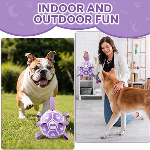 Dog Toys Balls, Dog Soccer Ball with Straps, Dog Birthday Gifts, Durable Balls for Small Medium Pet, Puppy Outdoor Toy, Pet Training Soccer Ball, World Cup Soccer (7.25 Inch) (Purple, Large) - Image 5