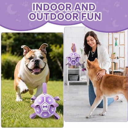 Dog Soccer Ball with Straps, 6 Inch Herding Dog Ball Toys Dog Birthday Toy, Balls for 20-40lbs Dogs, Outdoor Puppy Toys for Small Medium Dogs, Interactive Toy for Tug, Water Toy Ball,Purple - Image 4