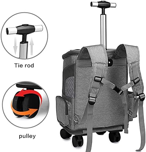 Wheeled Pet Carrier Backpack Pet Stroller, Travel Carrier, Car Seat for Small Dogs Cats Puppies, Comfort Cat Backpack Removable Rolling Wheels – Mesh Ventilation Windows (Grey) - Image 2
