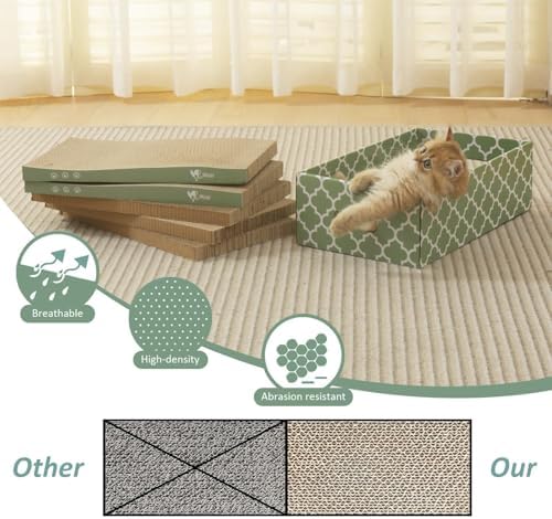 MECOOL Cat Scratching Board，5PC Cat Scratch Pad with Box，Reversible Corrugated Cat Scratcher Cardboard and Lounge Bed for Indoor Cats, Catnip - Image 5
