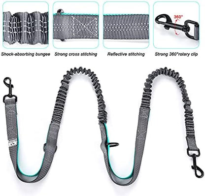 SHINE HAI Retractable Hands Free Dog Leash with Dual Bungees for 2 Dogs, Adjustable Waist Belt Fanny Pack, Reflective Stitching Leash for Running Walking Hiking Jogging Biking Black - Image 3