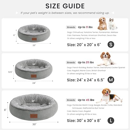 Love's cabin Round Donut Cat and Dog Cushion Bed, 20in Pet Bed for Cats or Small Dogs, Anti-Slip & Water-Resistant Bottom, Super Soft Durable Fabric Pet beds, Washable Luxury Bed Solid Grey Stripe - Image 4