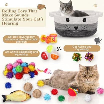 Zopeal 58 Pcs Cat Toy Set with Storage Basket Indoor, Multicolor, 9.8 Inch - Image 4