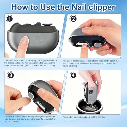 Electric Nail Clipper for Seniors & Toddler Nail Clipper 3 in 1,2026 Electric Nail Trimmer with LED Light&Polishing,Adjustable 2 Speeds Automatic Nail Cutter for Thick Toenails,Adults,Baby Gray - Image 4