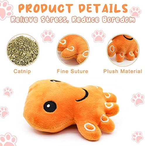 Andiker Cat Catnip Toys, 3Pcs Cat Interactive Toys for Indoor Cats, Soft Plush Kitten Chew Toys with Crinkle Paper for Relieve Stress, Reduce Boredom, Teething (Octopus) - Image 2