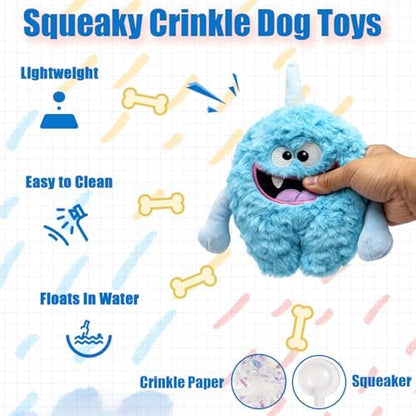 Monster Stuffed Squeaky Dog Toy, Crinkle Dog Plush Toy, Light Blue - Image 2